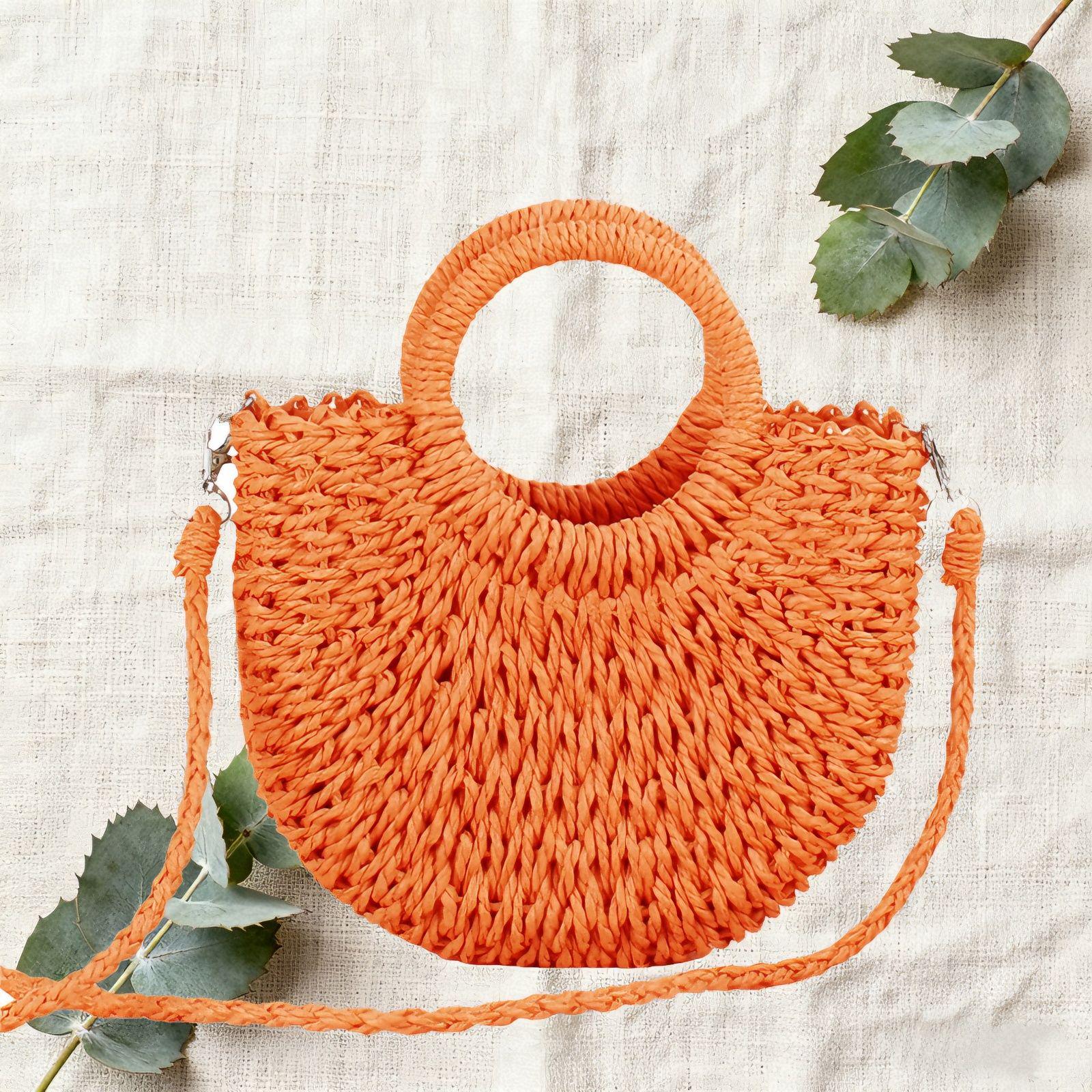 

Женская соломенная сумка через плечо большой вместимости - Полукруглая сумка-тоут в ленивом стиле оранжевый