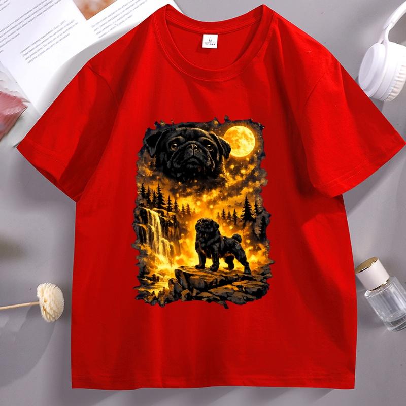 Lustiges Mond-Mops Heulendes T-Shirt Unisex Damen Hunde-Liebhaber T-Shirt Lässig Weich Fitness Sommer Kurzarm T-Shirt Bequeme Kleidung