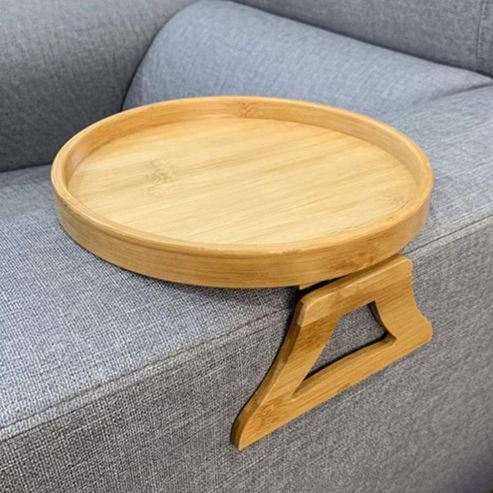 Circular Snack Tray Natural Wooden Armrest Tray Specific Storage Sofa Side Table Home Use