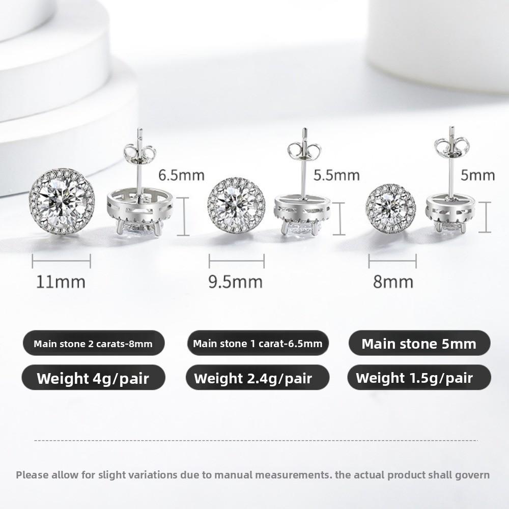 European Beautiful Women's Fashion High-end Full Diamond Princess Round Bag Stud Earrings Women's Hot Accessories Women's Silver-plated Earrings