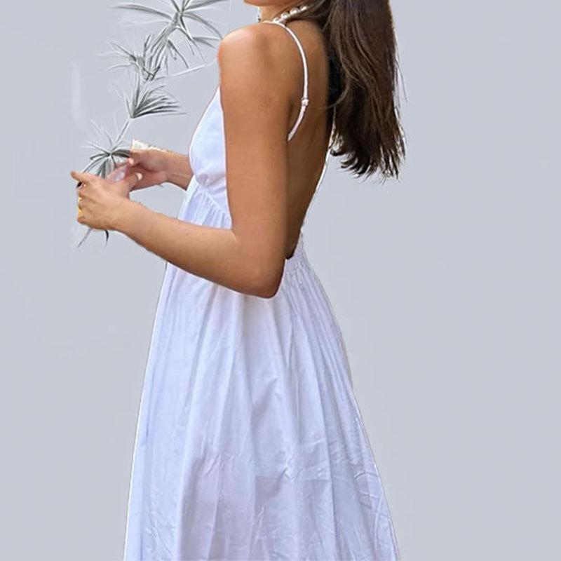 Frühling Damen Neues Temperament und Sexy V-Ausschnitt Rückenfreies Trägerkleid Großes Trägerloses Kleid