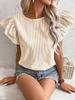 Women's Summer New Style Round Neck Striped Ruffles Sleeve Shirt Top