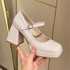Fashion Vintage Chunky High Heels Mary Jane Shoes for Women Patent Leather Platform Pumps Woman Square Toe Thick Heel Black Lolita Shoes