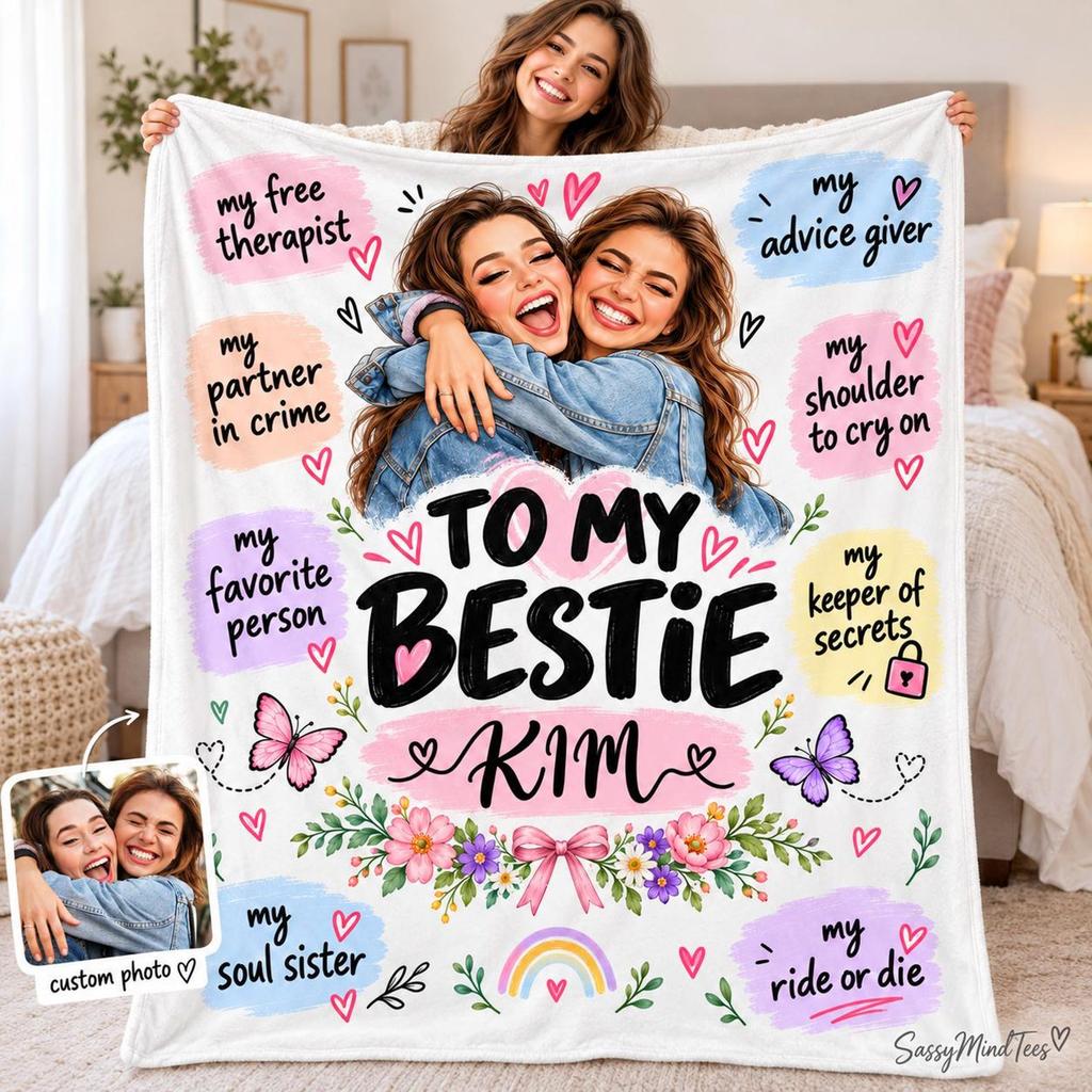 Personalized Best Friend Blanket, Custom Name Bestie Gift, BFF Friendship Blanket, Soul Sister Gift, Partner in Crime Gift for Her