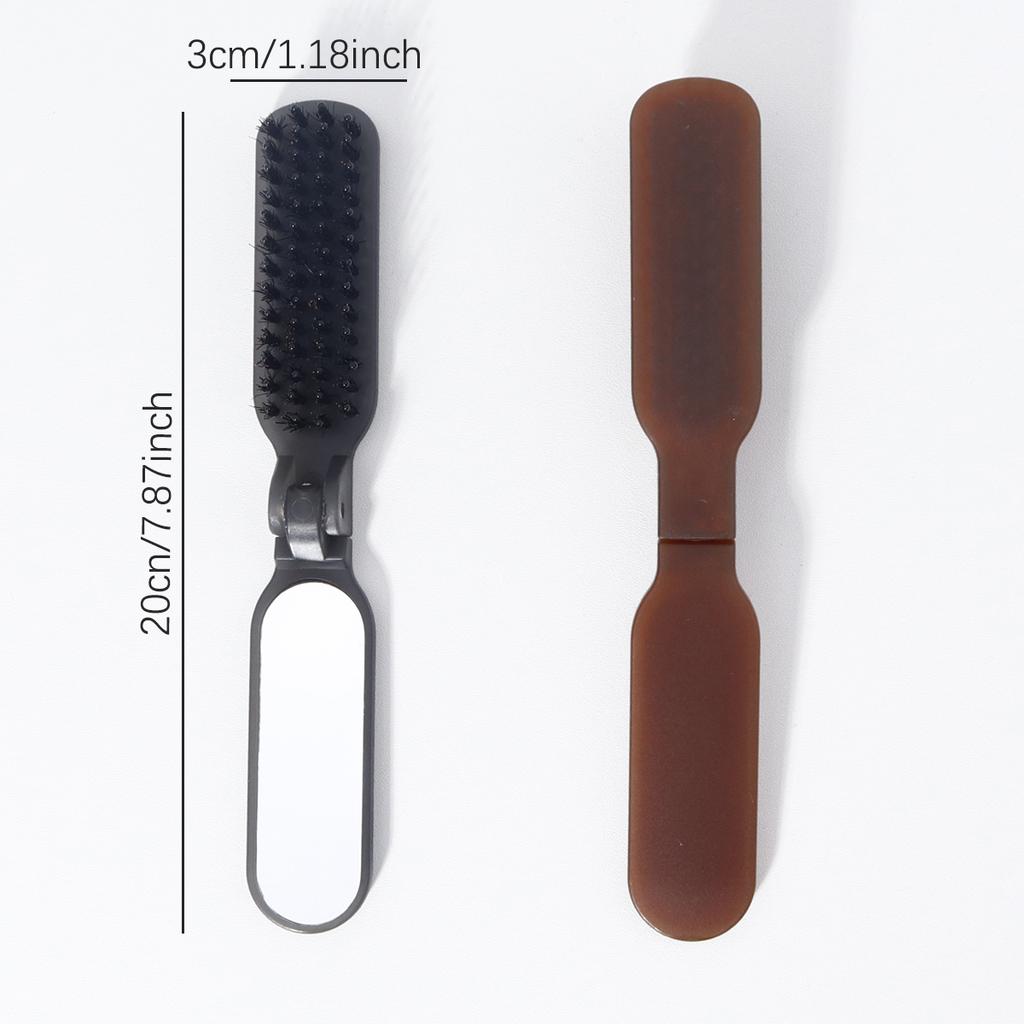 1pc portable folding comb with mirror - bristle bristles, foldable mini compact mirror comb,Special for real hair wigs