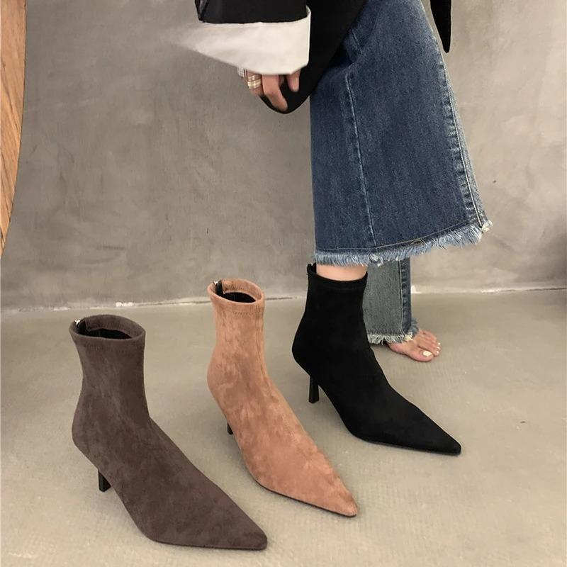 Autumn High Heel Stretch Slim Women Ankle Boots Autumn Ladies Elegant Pointed Toe Short Botas Zapatos De Mujer