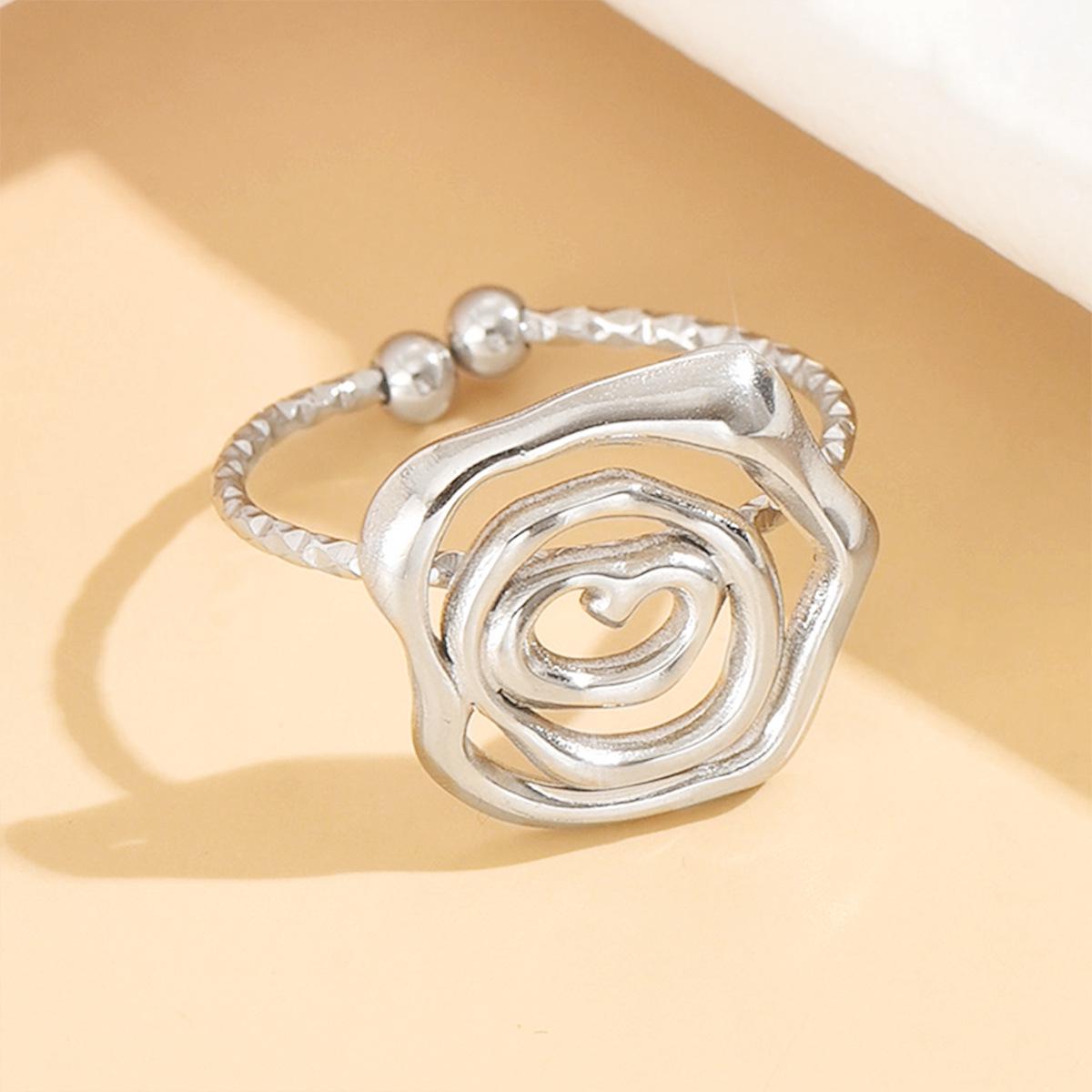 Elegant Rose Flower Open Ring - Sweet Girl Style Stainless Steel Jewelry