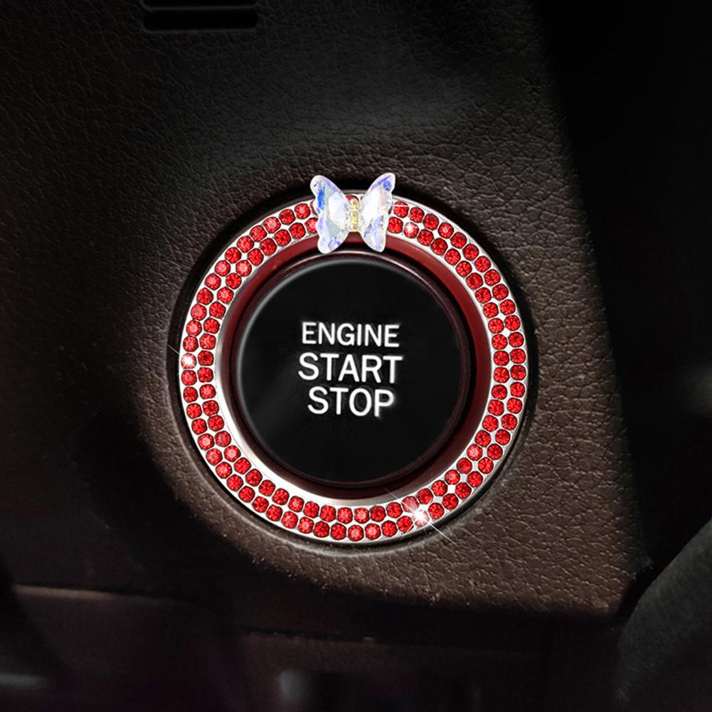 Kristall-Auto-Onekey-Startknopf-Dekorationsring mit Diamant-Strass-Kreis-Start-Stopp-Schalterring Auto-Innenausstattung
