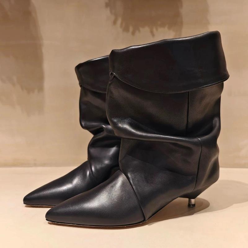 

Модные Liyke Черные Абрикосовые Замшевые Низкий Каблук-рюмочка Вестерн Сапоги Женские Остроносые Слипоны Плиссированные Ботильоны Женские Вечерние Туфли-лодочки 39 чёрный