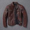 Chinese Size Vitnage Red Brown Men Leather Jacket Cowhide Leather Motorcycle Style Genuine Cow Jackets for Men Autumn