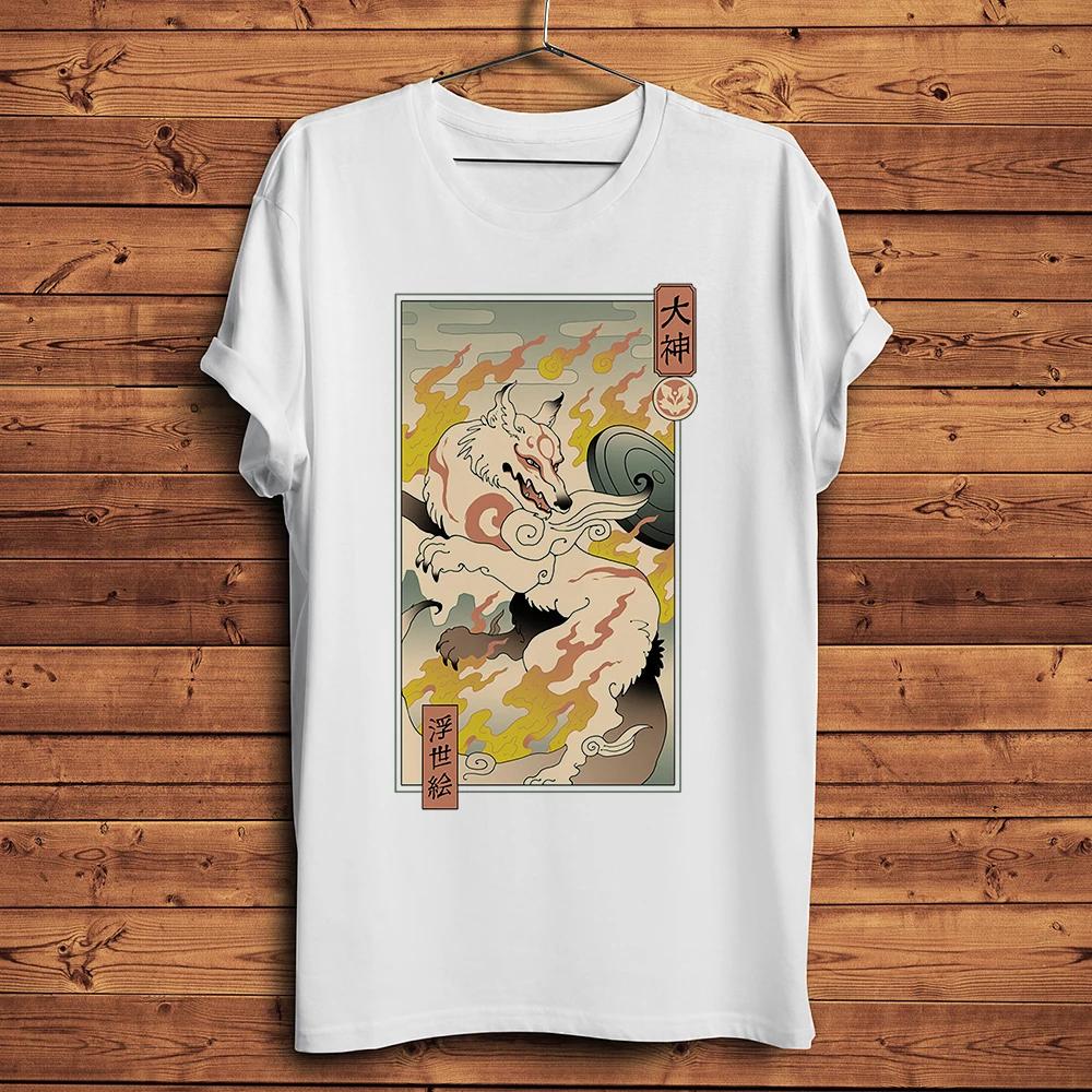 Traditional Edo Ukiyoe Great God Okami Funny Anime T ShirtWhite Casual Short Sleeve TshirtUnisex Streetwear Vintage Ukiyo Tee