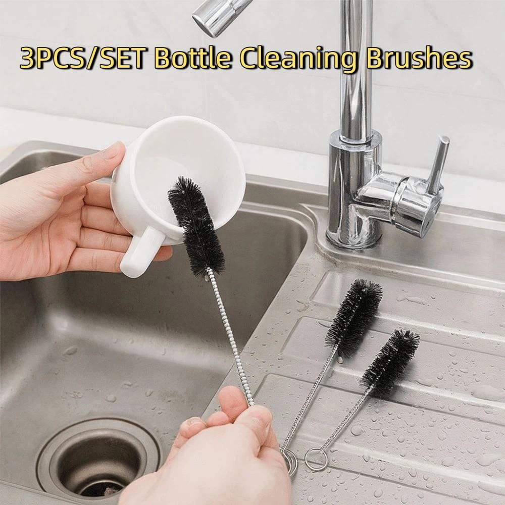 3pcs/set Soft Hair Brush Bottle Cleaning Brushes Flexible with Hanging Hole Straw Brush Reusable Pipeline Cleaning Tools