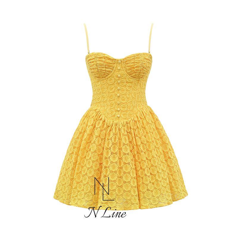 

Мода Прямая Покупка House of CB Новое Сексуальное Кружевное Мини-платье-корсет на бретелях со стальными косточками Apricot yellow XS