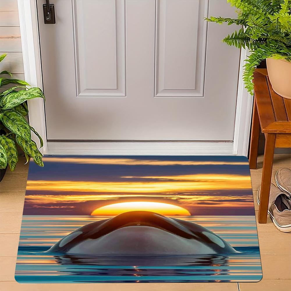 Realistisch Orka Patroon Deurmat Schattige Orka Ontwerpen met Oceaan Zonsondergang Spetterende Water Scènes Antislip Vloermat 50x80cm20x31in