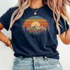 Casual Retro Sunset Mountain Tshirt Wornout Natural Pattern Tshirt Nostalgic Adventure Shirt Hiking Camping Outdoor Gift