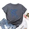 Coffee Alphabet Cotton T-Shirt Short Sleeve Round Neck Women 2d Print Tops