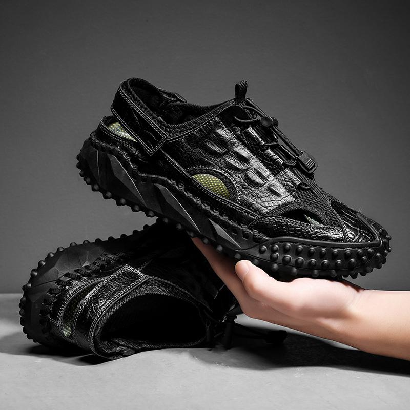 

Модные уличные водонепроницаемые кожаные мужские сандалии, высококачественная летняя нескользящая пляжная обувь, удобная мужская обувь для ходьбы, альпинизма и путешествий 46 чёрный