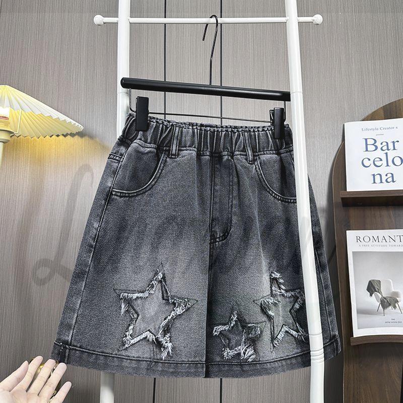

Plus Size High Waist A-line Denim Shorts for Summer - Wide Leg, Slimming, Extra Size Women s Clothing 3XL чёрный