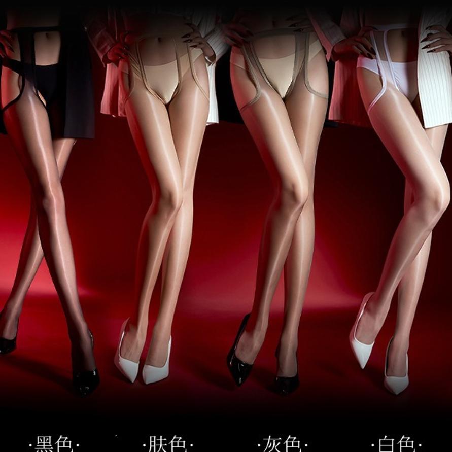 Damen 4 Cut-Outs Hosenträger Glänzend Öl Glänzend Strumpfhose Offener Schritt Ultra Dünn Durchsichtig Strumpfhose Für Dating Party Porträt Fotoshooting