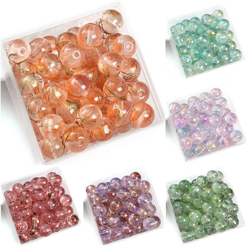 30/50pcs Crystal Glass Beads Ice Permeating Ink Halo Dyeing Sprinkles Golden Loose Spacer Beads for Jewelry Making