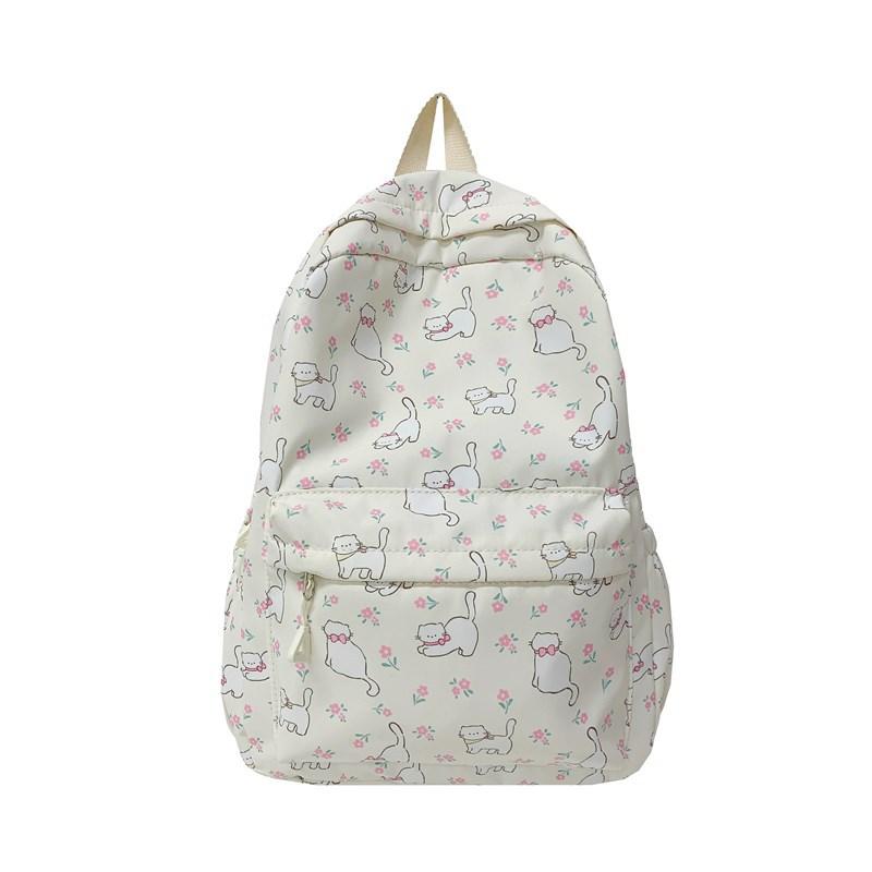

Cute cartoon style, new contrasting color kitten printing large-capacity shoulder bag, light and simple backpack 39*12*28 светло-бежевый