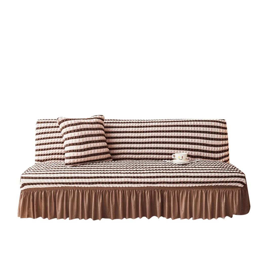 Elastic Solid Color Seersucker Fabric Without Armless Sofa Bed Cover with Skirt Slipcover Fitted Couch Cover Washable Fabric