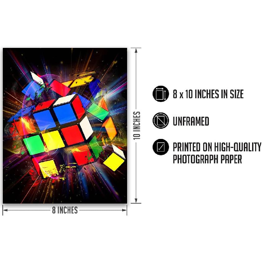 Govivo Exploding Rubik's Cube - Wall Art Decor Print with a Black Background - Unframed Artwork Printed On Photograph Paper