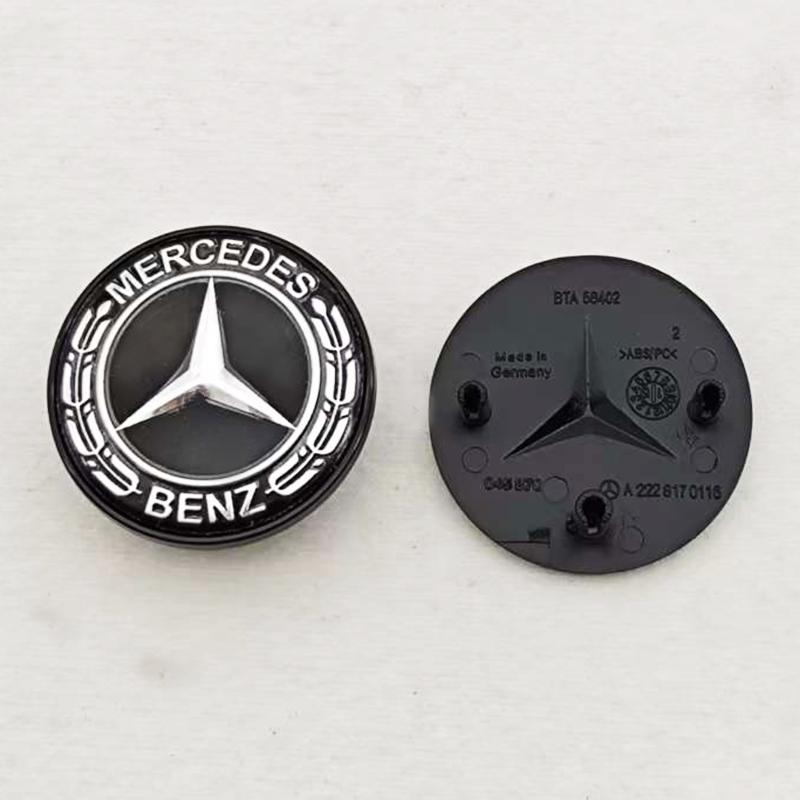 AABHA1 39mm 3pins 3D ABS Blue Black Car Front Star Hood Emblem Bonnet Logo Badge For Mercedes Benz W222 W213 S E Class Accessories