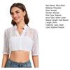 Women Lace Short Shirt Stand Collar Button Front Vintage Style Tops See-through Lace Oktoberfest