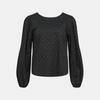 Gepunktete Baumwollbluse mit Rundhalsausschnitt Schwarz Damen