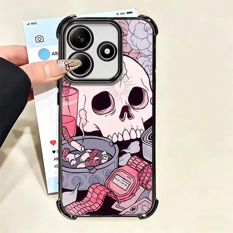 Pink Style Skull Witch Plating Phone Case For Xiaomi Poco X5 X6 X7 X8 Pro Max F8 Ultra F7 M8 M7 M5S Redmi 15C 15 14C 13C 13 X3 1