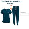 DIY Name Embroidery Customization Women's Uniform Quick-drying Fabric Solid Color V-neck Pocket Short-sleeved Trousers Suit Dry-nurse Work Clothes