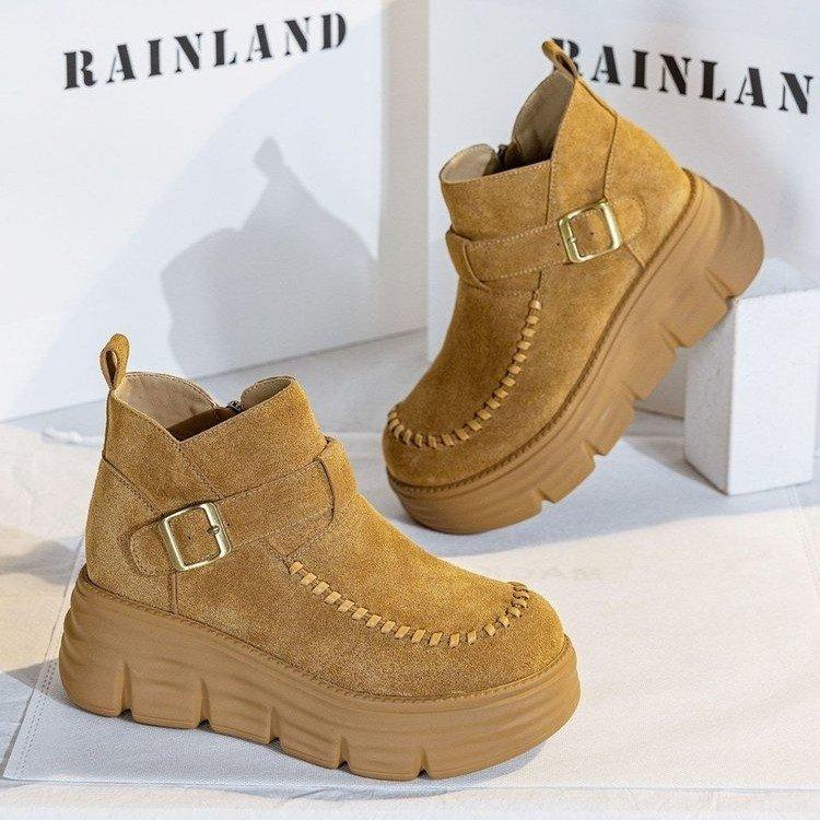 Fashion platform Martin boots women's autumn and winter new British style retro heightening casual warm short boots women's shoes