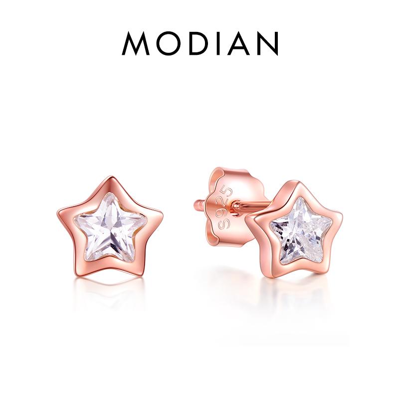 

Модиан, стерлинговое серебро 925 пробы, прозрачные сверкающие циркониевые серьги со звездами для женщин, изысканные модные украшения розового золота