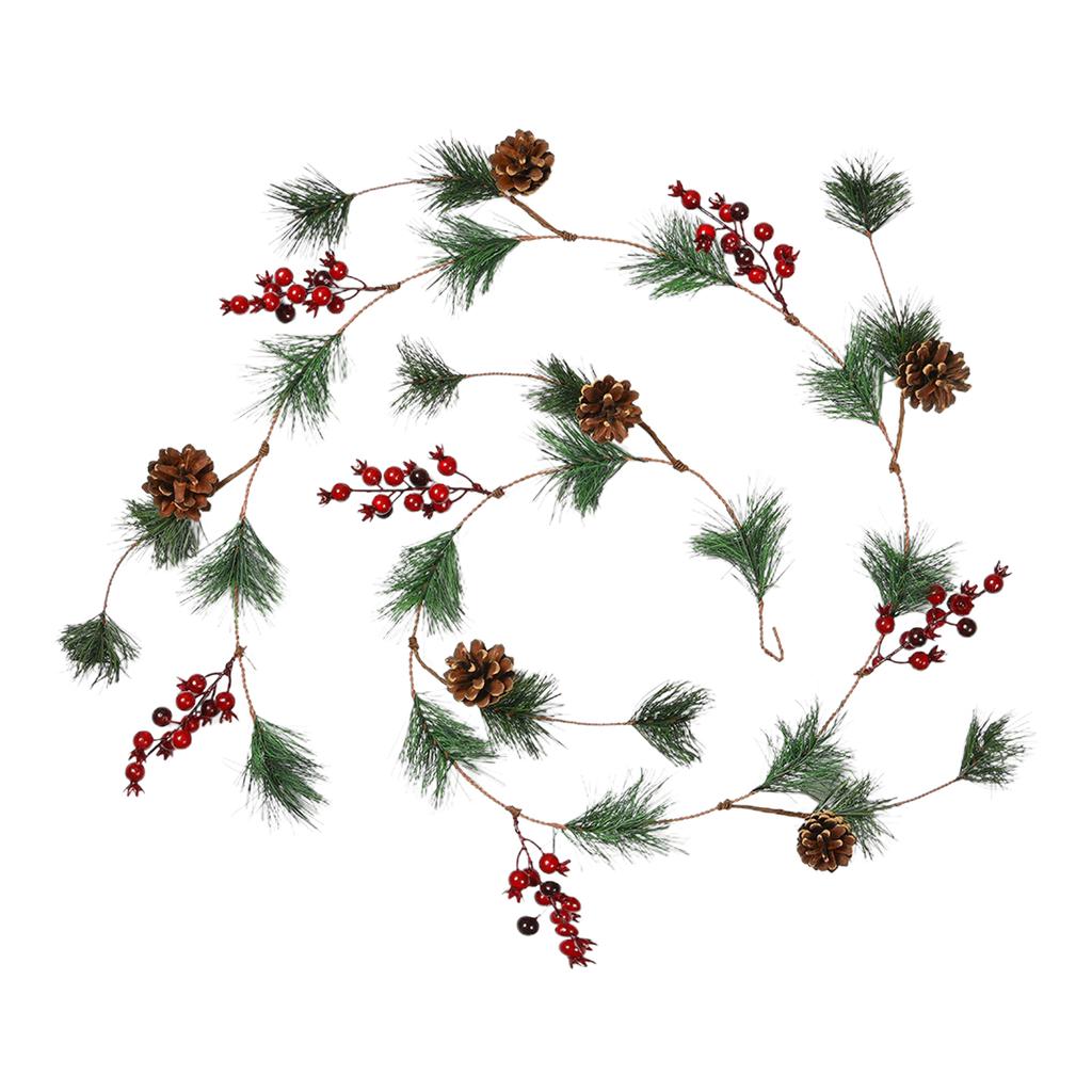 5.9ft Xmas Artificial Garland with Pine Cones Berries Faux Garland Home Decoration for Winter Holiday Party Decor