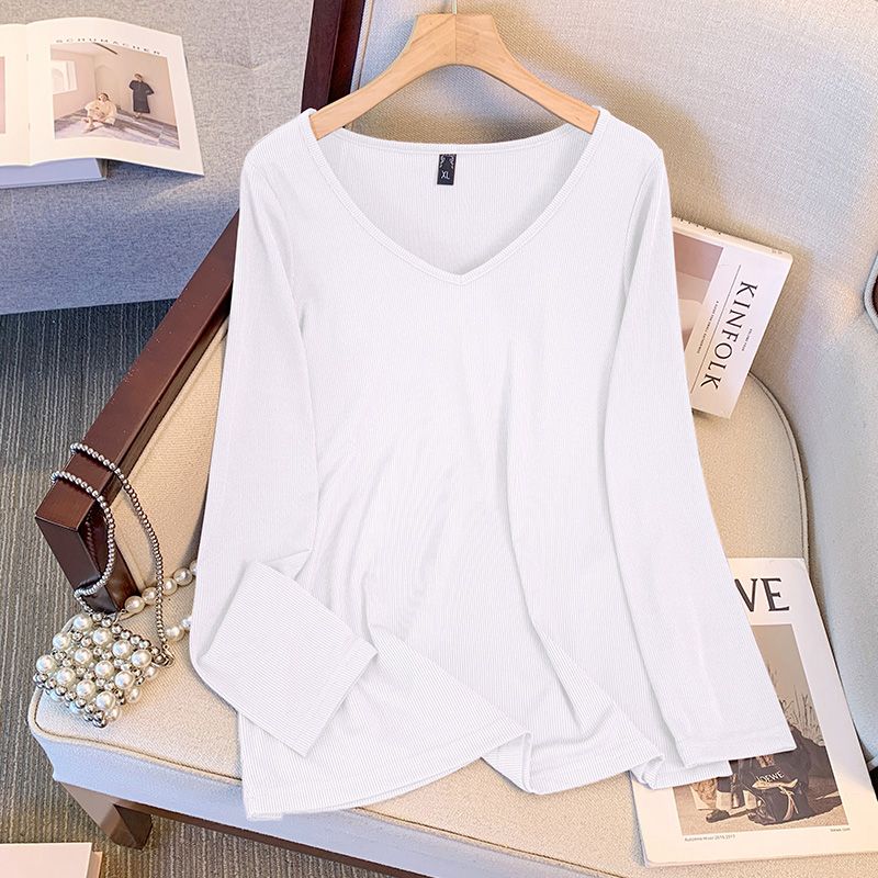 

Топы с V-образным вырезом больших размеров Красное нижнее белье Сладкая и пикантная женская одежда Свободный трикотаж Большие размеры Дамы Тип фигуры «груша» Скрывающий живот Осенняя футболка