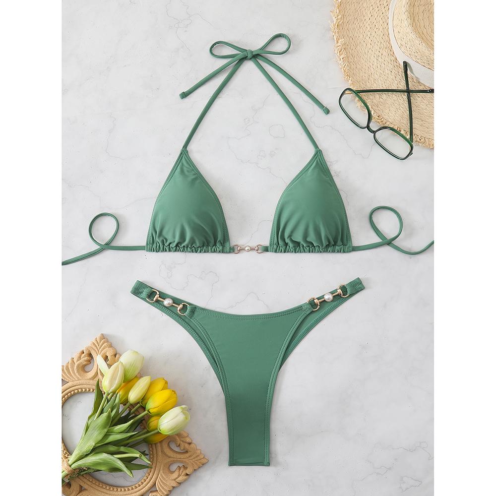 Biquíni Sexy 2026 Corrente Feminina Roupa de Banho Feminina Tanga Conjuntos de Micro Biquínis Peça Dupla Traje de Banho Nadar para Roupa de Praia