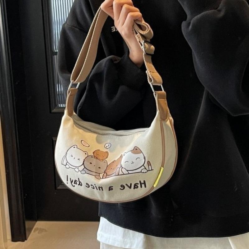 New Commuter Versatile Canvas Shoulder Bag Student Lazy Style Cartoon Cute Underarm Bag Messenger Bag