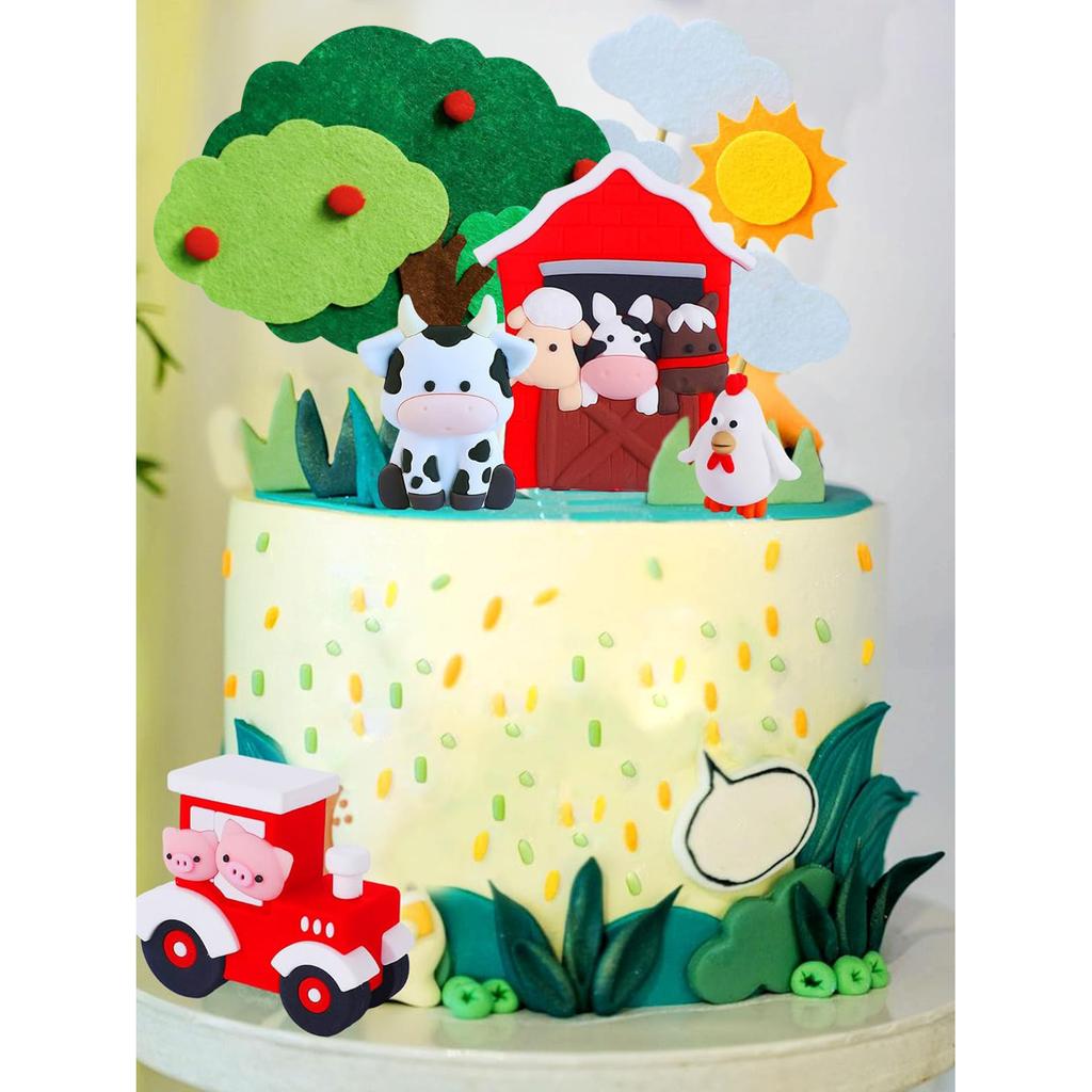 Farm Animal Cake Decoration Farm Animal Birthday Decoration Cow Pig Chick for Farm Animal Baby Shower Birthday Party Decorations