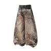 Vintage American 3D Printed Leopard Tiger Patchwork Jeans High Waist Wide Leg Slim Flare Pants