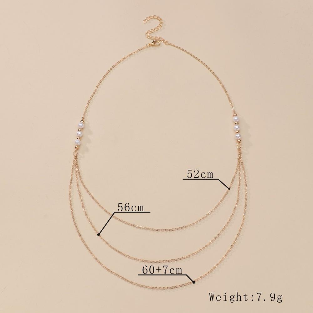 Personalized Trend Long Necklace Female Pearl Multi-layer Stacked Metal Necklace Simple Sweater Chain