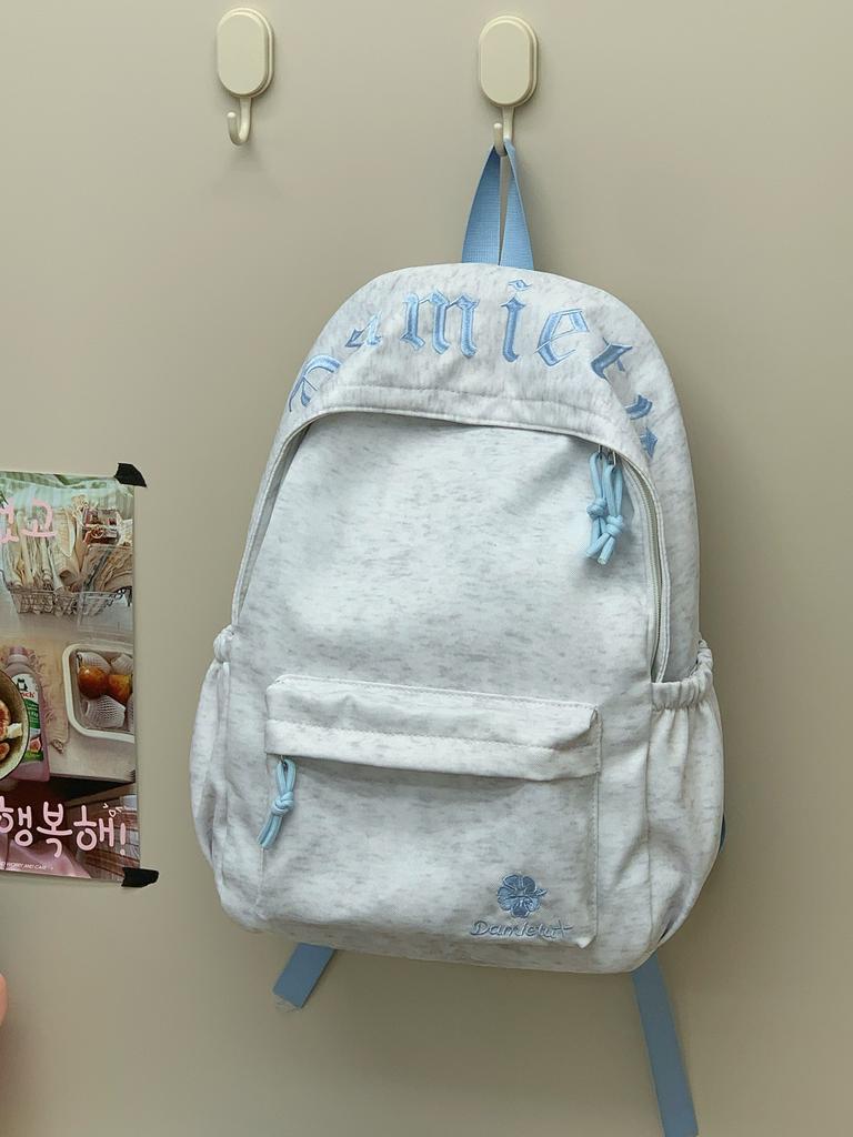 Schoolbag Japanese texture light blue letter embroidery casual backpack primary school students class holiday cram school lightweight small schoolbag