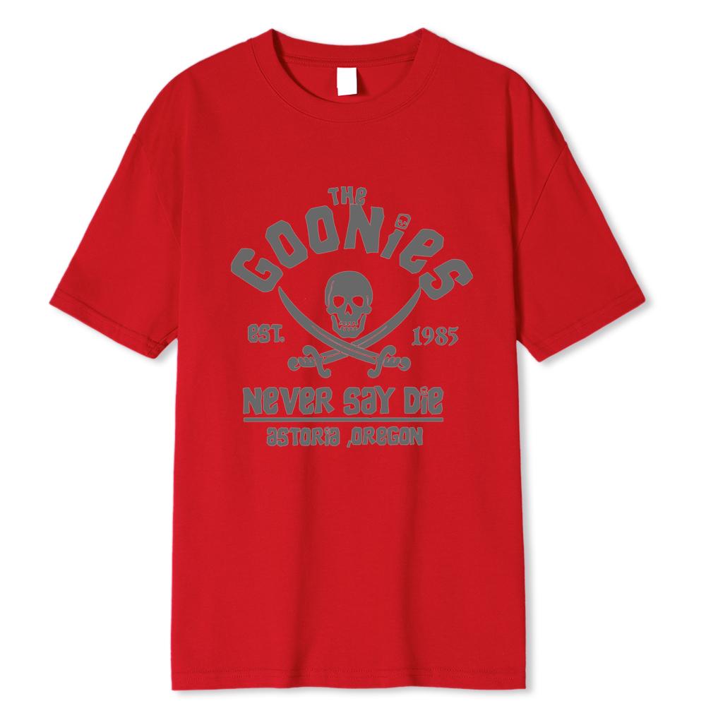 Herren-T-Shirt „The Goonies Never Say Die“ aus Baumwolle, lustige kurzärmelige T-Shirts mit Rundhalsausschnitt, T-Shirts für Erwachsene, übergroß, atmungsaktiv
