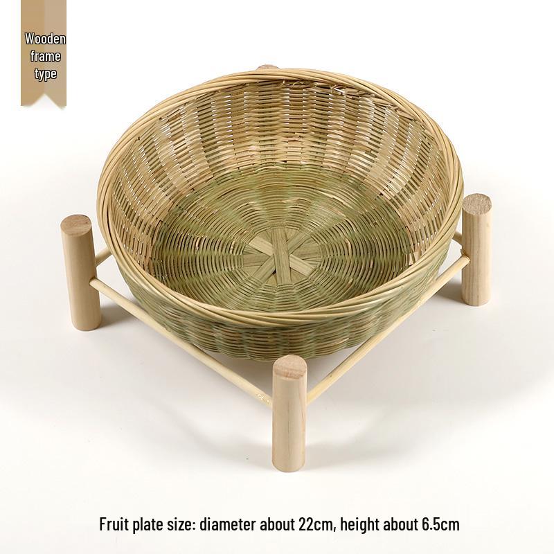 Handmade Bamboo Woven Basket Set - Round Winnowing Basket and Snack Plate for Hotel or Restaurant Use