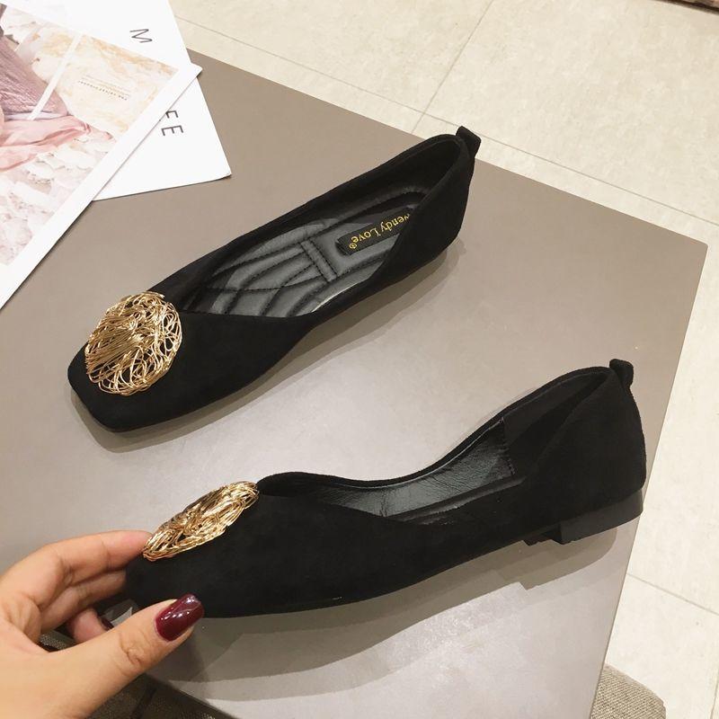 Fashion Flat Shoes for Women Spring and Autumn New Square Toe Black Shallow Cut Single Shoes for Women Flat Boat Shoes Work Shoes