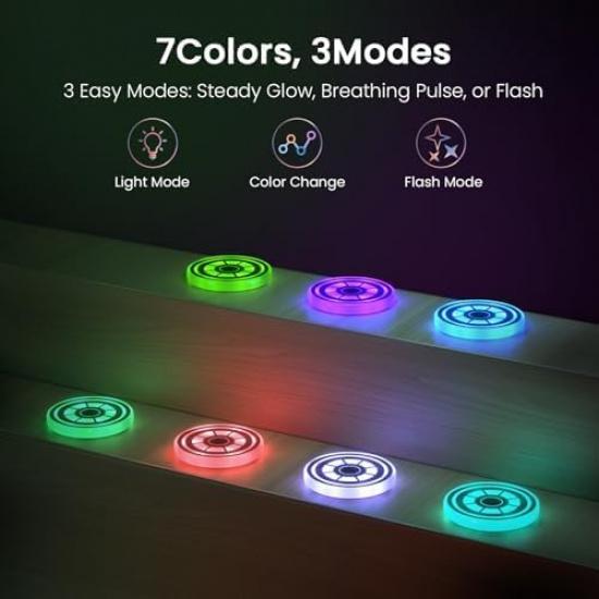 2PCS LED Car Cup Holder Lights – 7-Color Changing, Rechargeable Car Cup Holder Coaster Lights With Vibration Sensor – Cool Car Accessories For