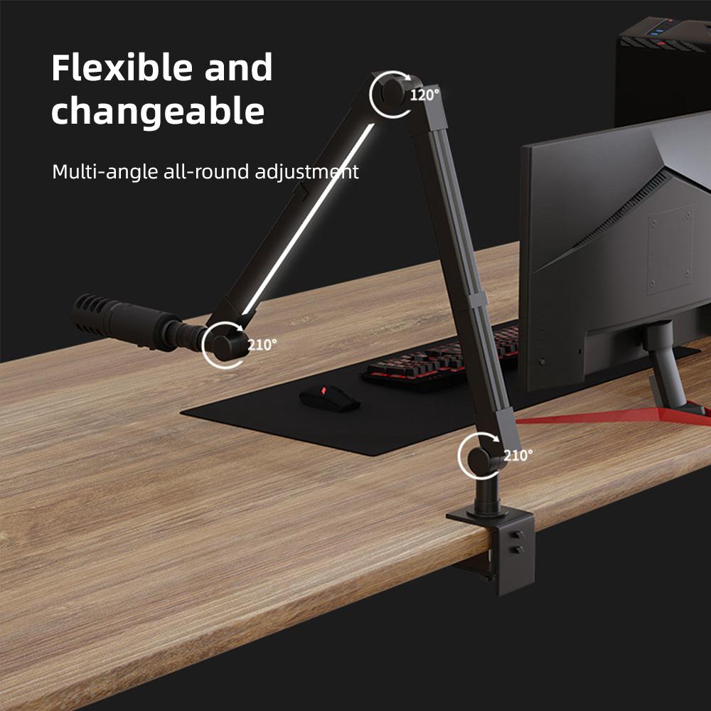 Desktop Microphone Boom Arm with LED Fill Light 2700K-6500K & Remote Control Desk Mount Mic Stand