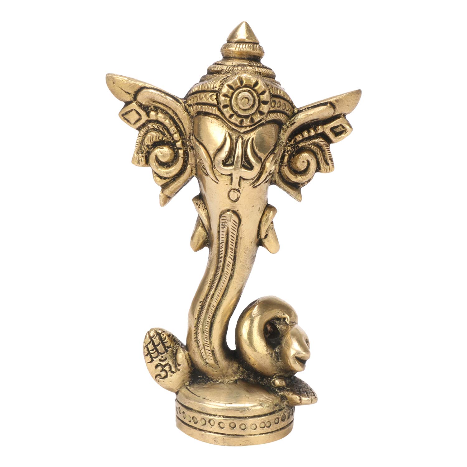 Pure Brass Ganesh On Trunk Abstract Idol, Ganesha, Ganpati Bhagwan Statue, Gold