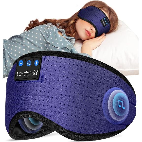 LC-dolida Наушники для сна, 3D маска для сна, беспроводная Bluetooth-маска для глаз для прослушивания музыки, наушники для сна для спящих на боку, маска для сна с Bluetooth светло-синий