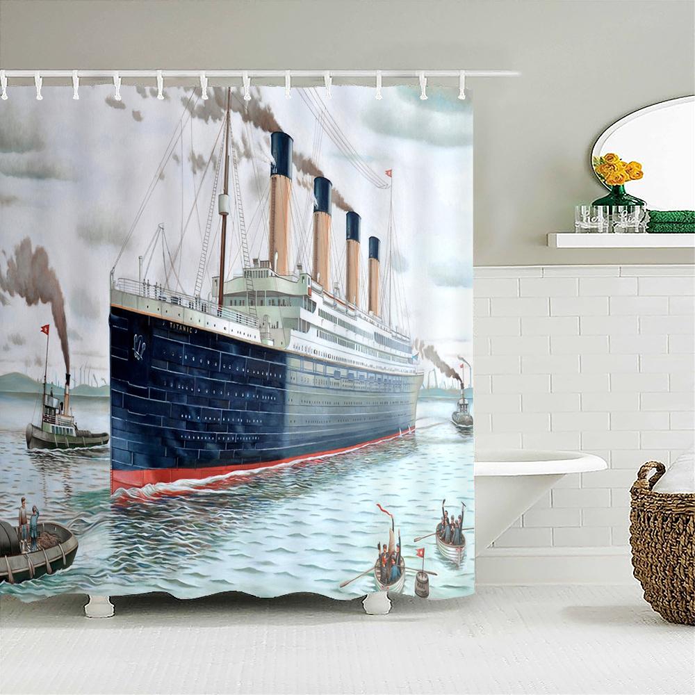 Old Pirate Ship Sea Shower Curtains 3d Printing Bath Curtain With 12 Hooks Bathroom Waterproof Polyester Cloth Bath Screen